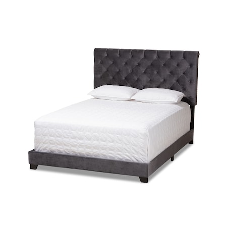 Baxton Studio Candace Luxe and Glamour Dark Grey Velvet Upholstered Queen Size Bed 149-8951